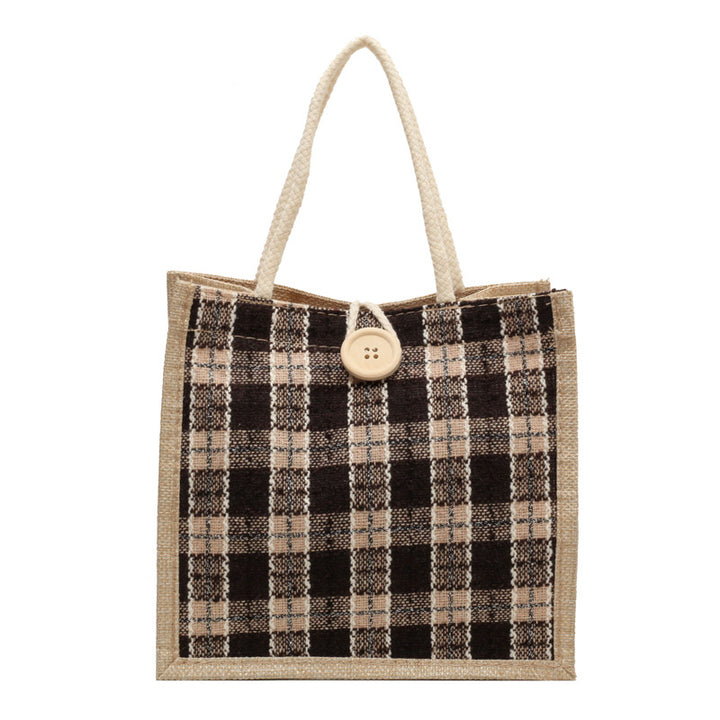 Damen Jute-Umhängetasche mit modernem Karomuster Nord Taschen
