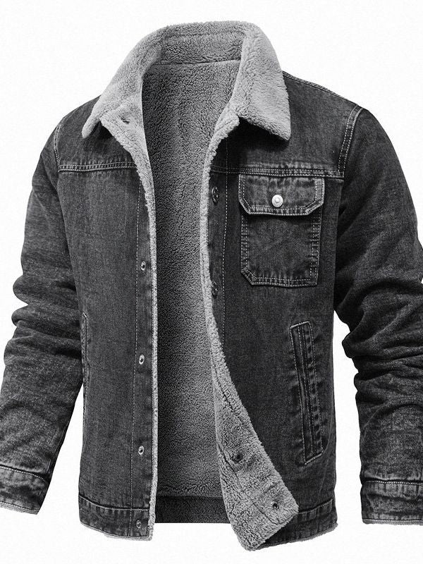 Herren Sherpa-gefütterte Denimjacke mit Teddyfutter und Brusttasche Nord Taschen