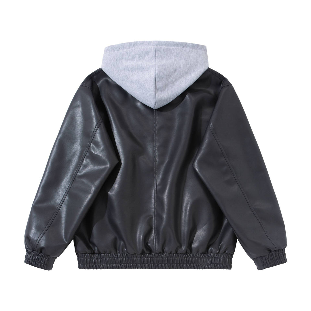 Herren Boxy-Lederblouson mit angenähter Jersey-Kapuze und geripptem Saum Nord Taschen