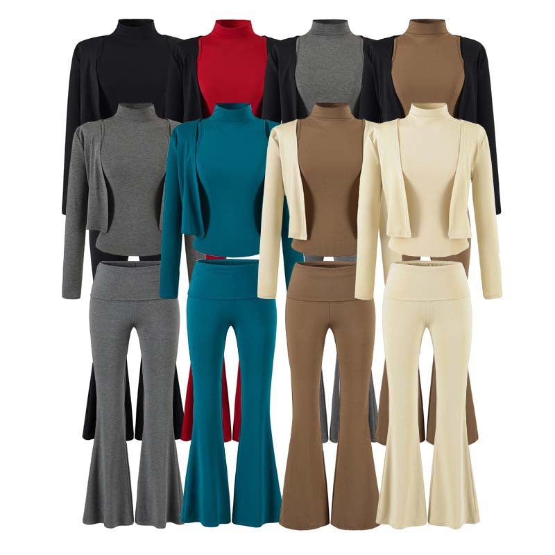 Damen Loungewear-Set mit Bolero, Rollkragen-Croptop und ausgestellter Schlaghose Nord Taschen