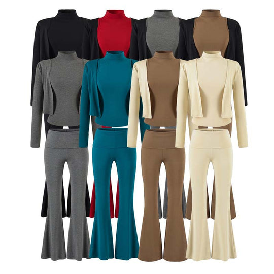 Damen Loungewear-Set mit Bolero, Rollkragen-Croptop und ausgestellter Schlaghose Nord Taschen