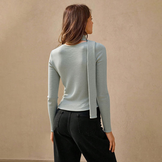 Damen geripptes Langarm-Cardigan-Top mit Knopfleiste, integrierter Schlauchschal und figurbetonter Passform Nord Taschen