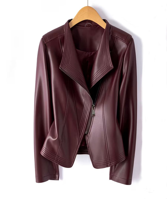 Damen Kurz geschnittene Kunstlederjacke mit asymmetrischem Reißverschluss Nord Taschen