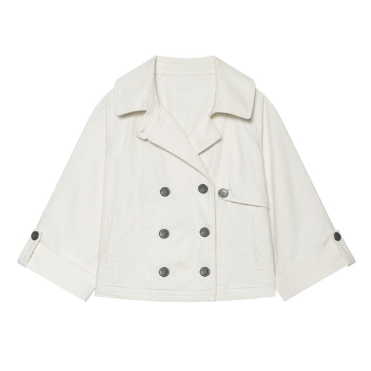 Damen Kurzer Doppelreiher‑Cape‑Trench mit weitem Ärmel und Umschlagdetail Nord Taschen