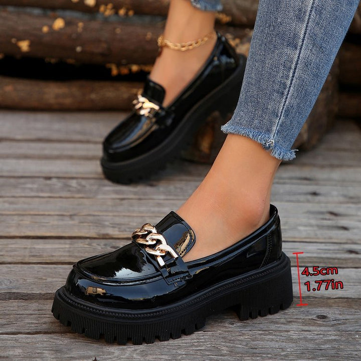 Damen Chunky Loafers mit goldener Kettenverzierung und rutschfester Sohle