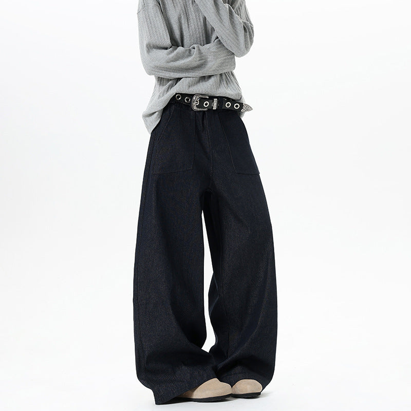 Damen Weite High Waist Denimhose mit extra weitem Bein und aufgesetzten Vordertaschen Nord Taschen