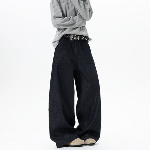 Damen Weite High Waist Denimhose mit extra weitem Bein und aufgesetzten Vordertaschen Nord Taschen