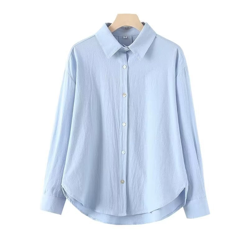 Damen Oversized Hemdbluse aus leichtem Crêpe mit abgerundetem Saum und klassischem Kragen Nord Taschen