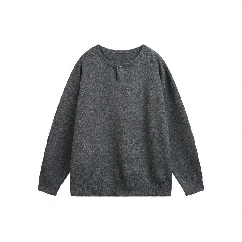 Unisex Oversize-Feinstrickpullover mit kurzem Henleyverschluss und strukturierter Mélange-Qualität Nord Taschen