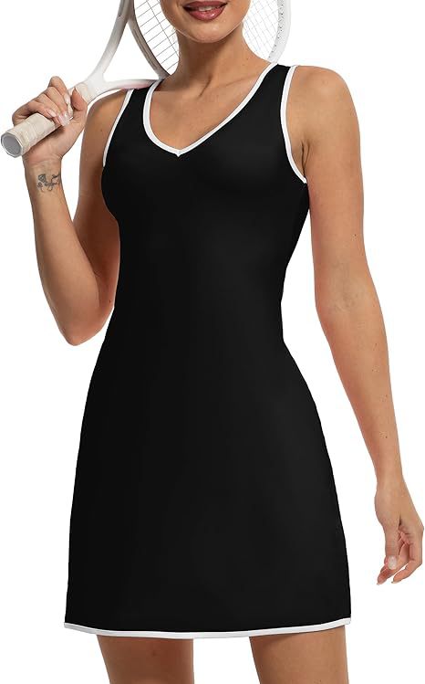 Damen Sportliches Tennis-Kleid mit breiten Trägern und V-Ausschnitt Nord Taschen