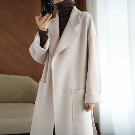 Damen Wollmix-Longcoat im Oversize-Schnitt mit großen aufgesetzten Taschen Nord Taschen