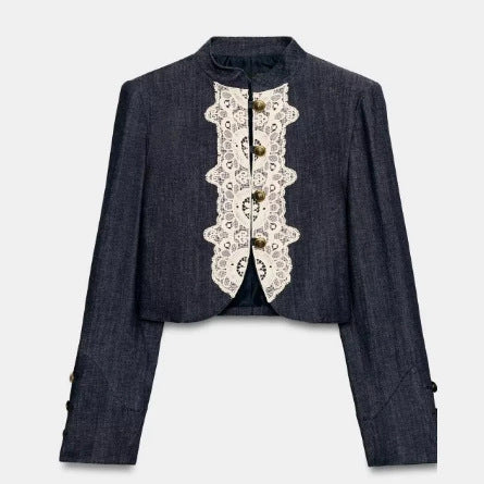 Damen Kurzblazer im Bolero‑Stil mit Spitzenbesatz und Stehkragen Nord Taschen