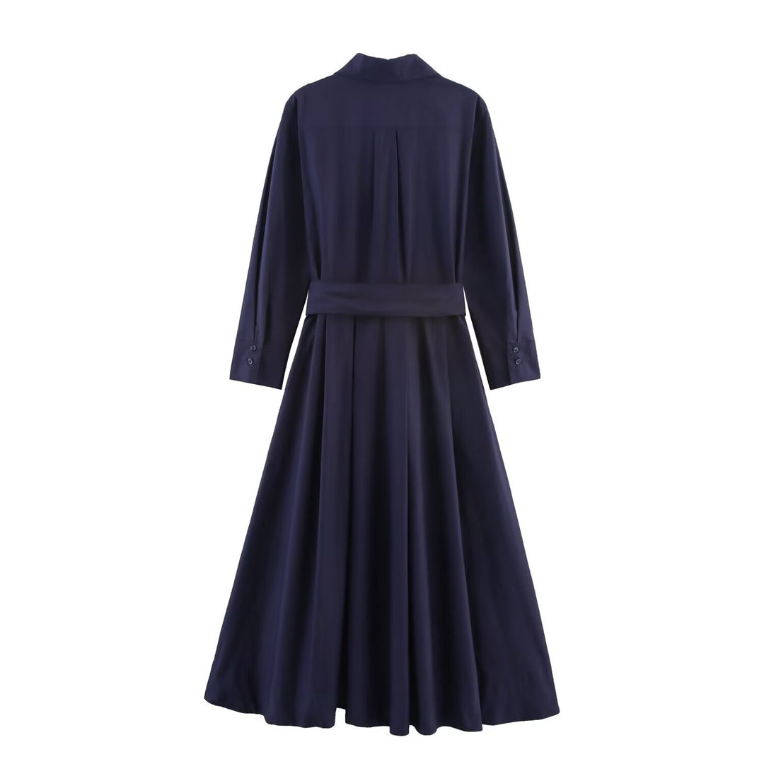 Damen Hemdblusenkleid mit Taillengürtel und A-Linien-Skirt Nord Taschen