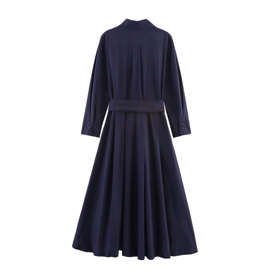 Damen Hemdblusenkleid mit Taillengürtel und A-Linien-Skirt Nord Taschen