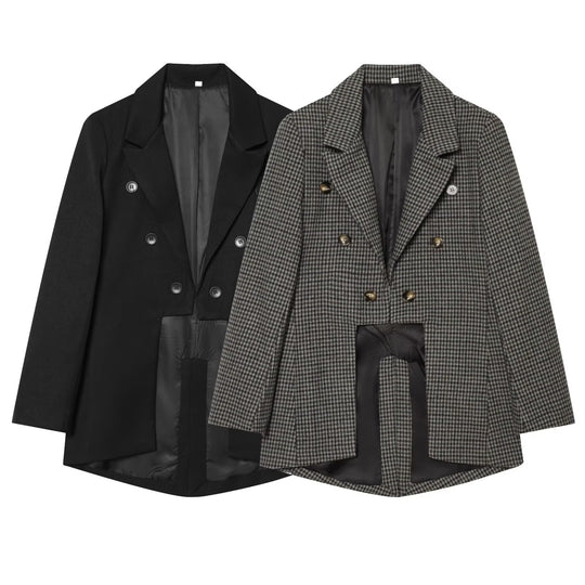 Damen Doppelreihiger Oversize-Blazer mit Satinfutter und verlängertem Saum Nord Taschen