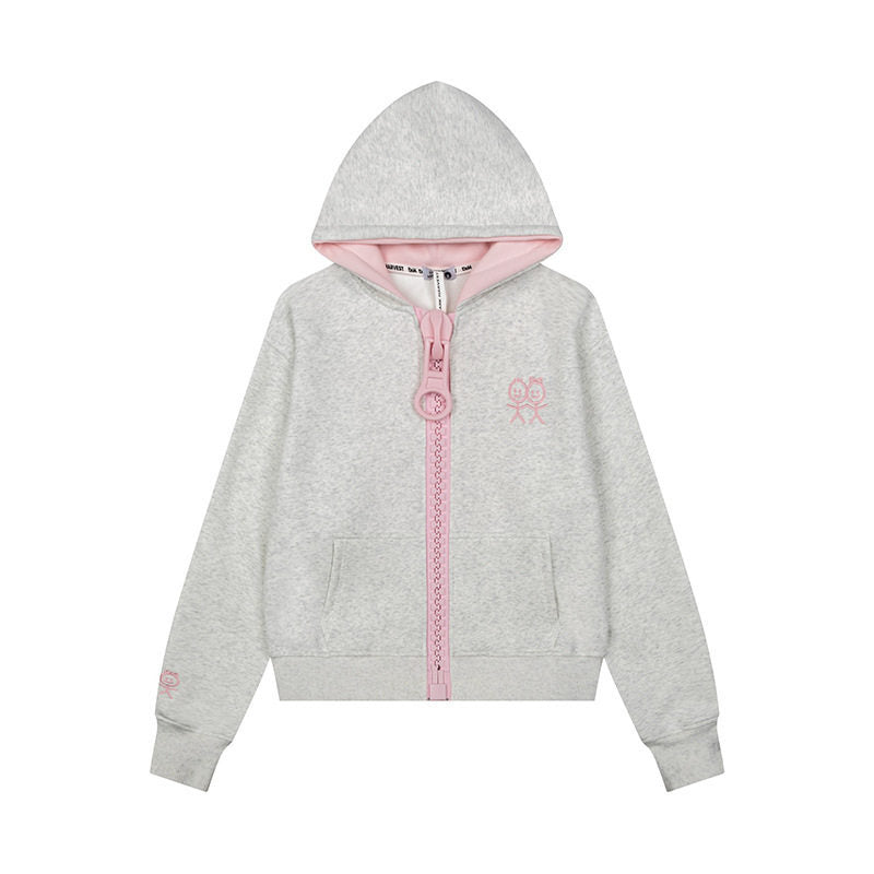Damen Kapuzen-Sweatjacke mit übergroßem Reißverschluss und minimalistischer Stickerei Nord Taschen