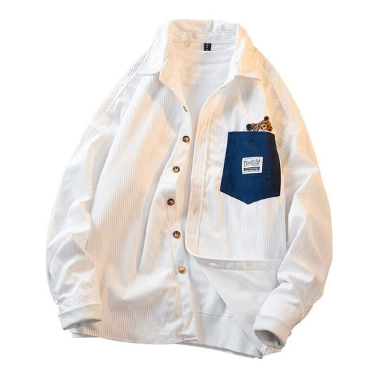 Herren Struktur-Cord-Overshirt mit versteckter Knopfleiste und kontrastierter Innenpattentasche Nord Taschen