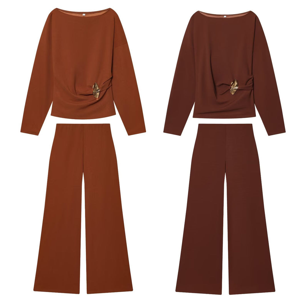 Damen Zweiteiliges Loungewear-Set mit gedrehtem Saumdetail und weiter Highwaist-Hose Nord Taschen