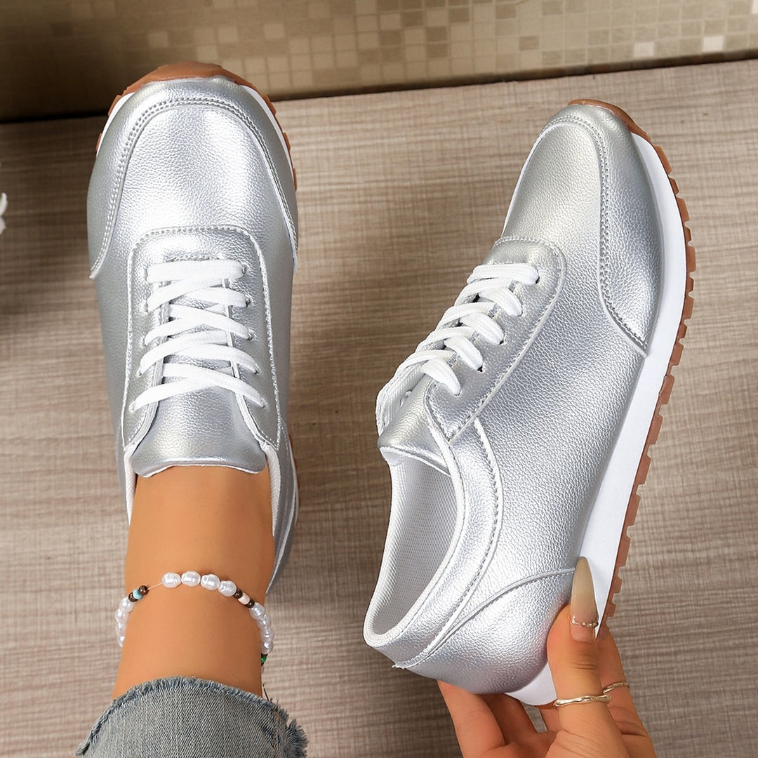 Damen  leichte Schnür-Sneaker aus Kunstleder mit gepolstertem Komfortfußbett und profilierter Gummisohle Nord Taschen