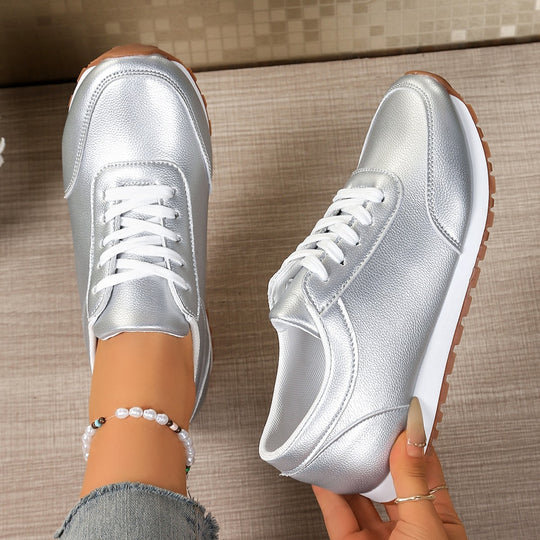 Damen  leichte Schnür-Sneaker aus Kunstleder mit gepolstertem Komfortfußbett und profilierter Gummisohle Nord Taschen