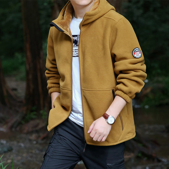 Herren Kapuzen-Fleecejacke mit Sherpa-Innenfutter, Zwei-Wege-Reißverschluss und windabweisender Front Nord Taschen