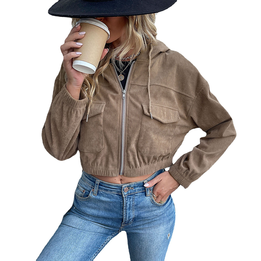 Damen Lässige Cordjacke mit Kapuze Nord Taschen
