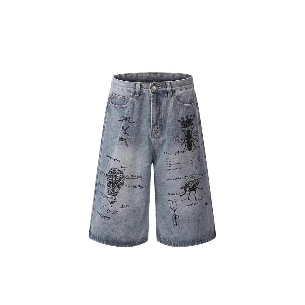 Damen Modische Weitbein-Jeans mit einzigartigem Grafikdesign Nord Taschen