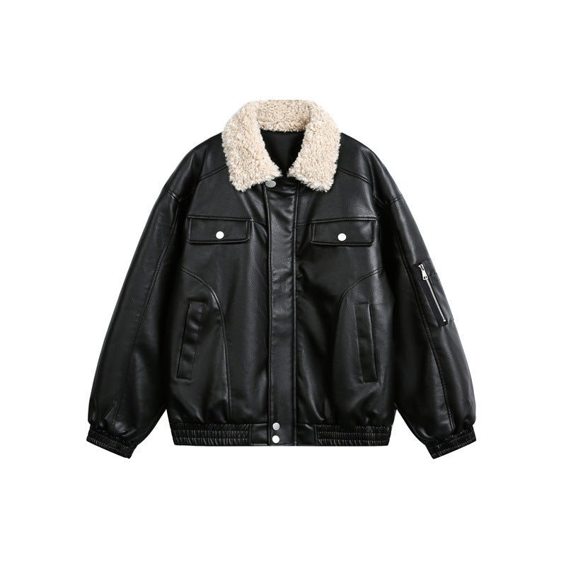Herren Aviator-inspirierte Kunstleder‑Blousonjacke mit Teddy‑Umlegekragen und Ärmel‑Utilitytasche Nord Taschen