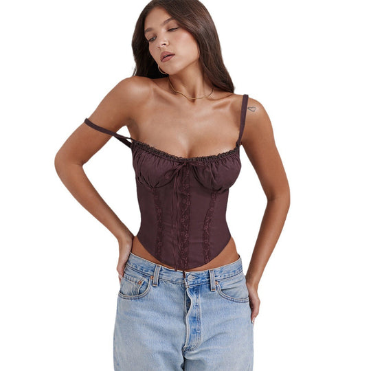 Damen Corsage-Top mit Rüschendetails und verstellbaren Trägern