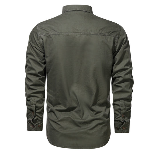 Herren robustes Canvas-Workerhemd mit Brustpattentaschen und Hemdkragen Nord Taschen