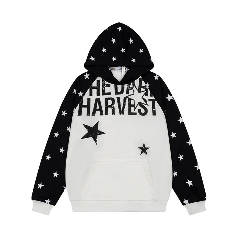 Damen Kapuzenpullover im Raglanstyle mit Sternen‑Allover, Kängurutasche und Vintage‑Print Nord Taschen
