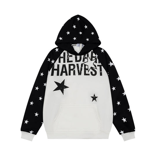 Damen Kapuzenpullover im Raglanstyle mit Sternen‑Allover, Kängurutasche und Vintage‑Print Nord Taschen