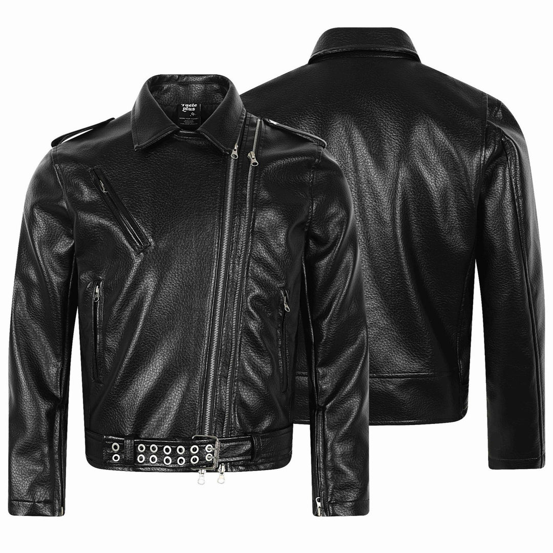 Herren Asymmetrische Bikerjacke aus Kunstleder mit Nietenbund und mehrfachen Reißverschlüssen Nord Taschen