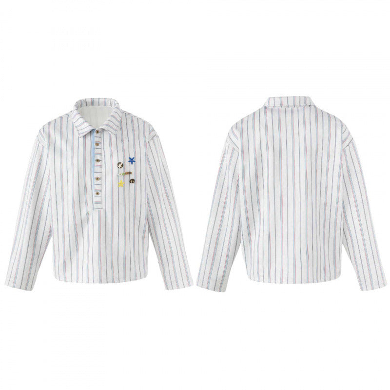 Unisex Gestreiftes Overshirt mit Henley-Knopfleiste und dekorativen Ansteck-Details Nord Taschen