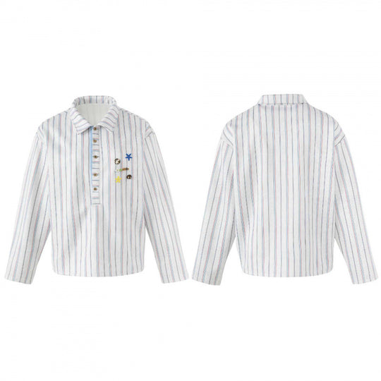 Unisex Gestreiftes Overshirt mit Henley-Knopfleiste und dekorativen Ansteck-Details Nord Taschen
