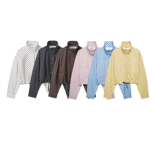 Damen Cropped-Übergangsjacke mit Polka-Dot, hohem Funnelkragen und Tunnelzug Nord Taschen