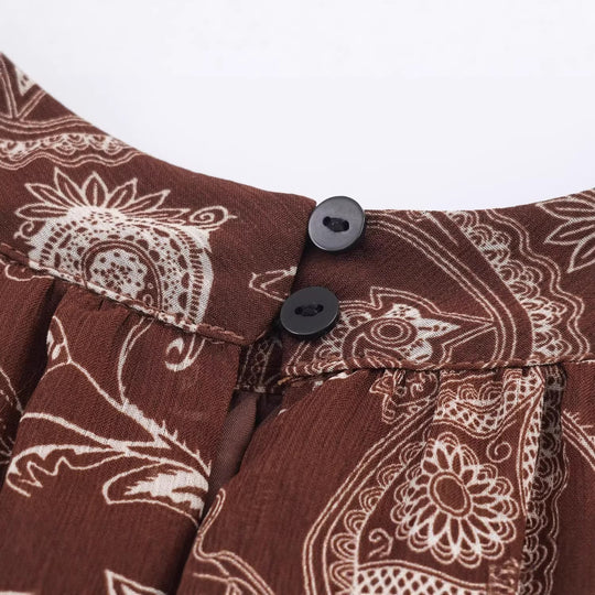 Damen Asymmetrisches Paisley‑Chiffon‑Minikleid mit Ballonärmeln und Taillengürtel Nord Taschen