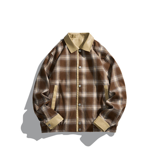 Herren Karierte Overshirt‑Jacke aus Flanell mit Kunstleder‑Details und Druckknopfleiste Nord Taschen