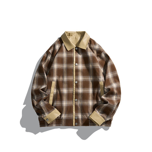 Herren Karierte Overshirt‑Jacke aus Flanell mit Kunstleder‑Details und Druckknopfleiste Nord Taschen