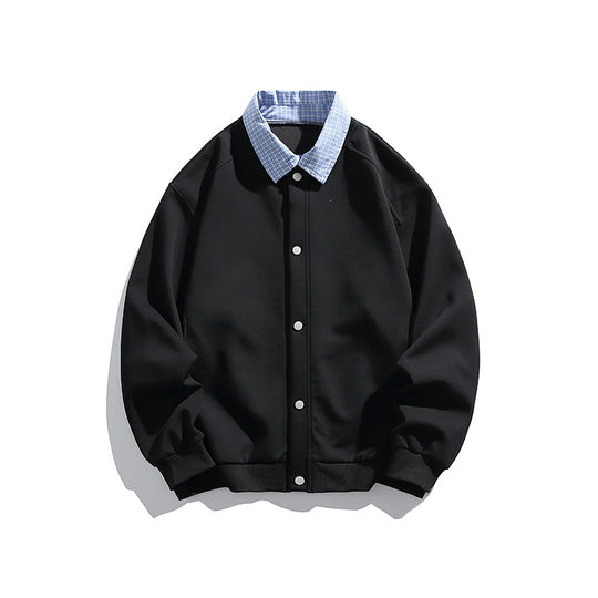 Herren Boxy Bomberjacke mit Kontrasthemdkragen, Druckknopffront & geripptem Saum Nord Taschen