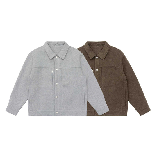 Herren Boxy-Wollmix-Blousonjacke mit Druckknopffront und aufgesetzten Pattentaschen Nord Taschen