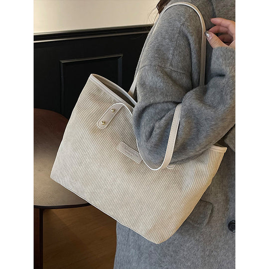 Damen Jute-Shopper Tasche mit elegantem Corddesign Nord Taschen