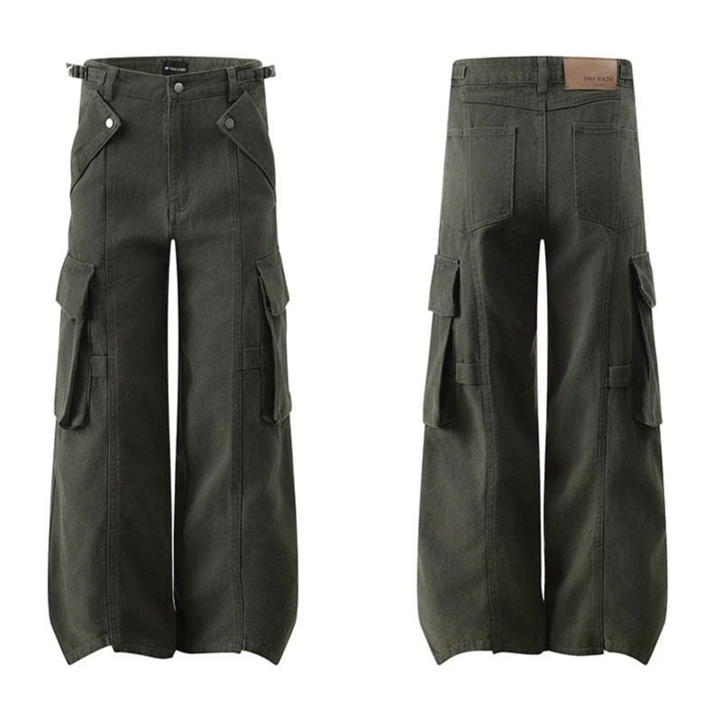 Damen hochtaillierte weite Cargo Culotte-Hose mit Multi‑Taschen und verstellbarem Bund Nord Taschen