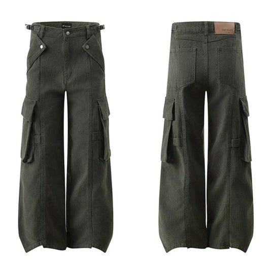 Damen hochtaillierte weite Cargo Culotte-Hose mit Multi‑Taschen und verstellbarem Bund Nord Taschen