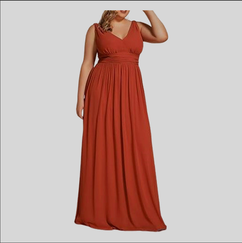 Damen Maxikleid mit eleganter A-Linie und tiefem V-Ausschnitt