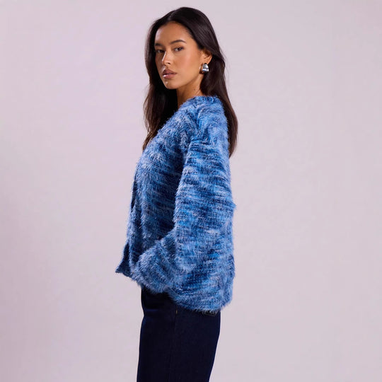 Damen Flauschiger Grobstrick-Cardigan mit V-Ausschnitt Nord Taschen