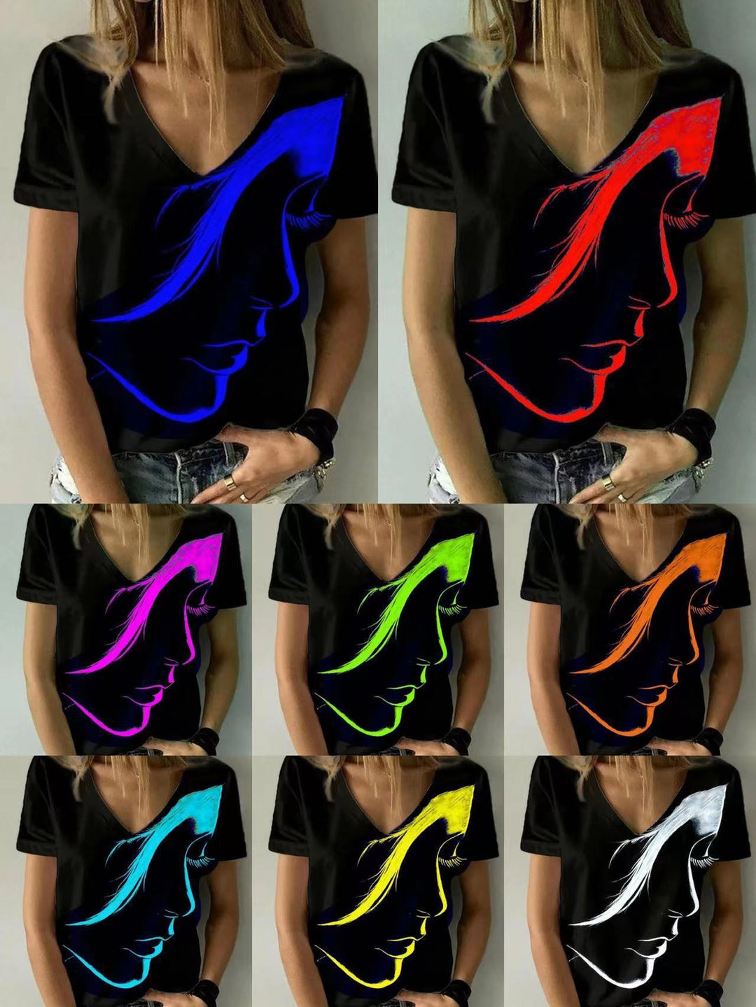 Damen V-Ausschnitt T-Shirt mit kreativem Grafikdruck