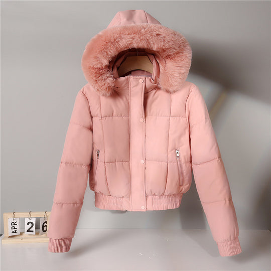 Damen nan wattierte Kurzjacke im Blousonstil mit Kapuze und kuscheligem Webpelzbesatz Nord Taschen