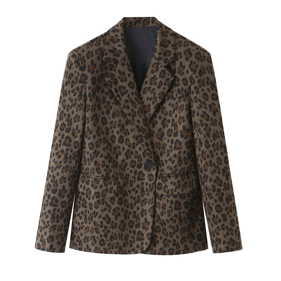 Damen Taillierter Blazer mit Leopardenprint, Reverskragen und Pattentaschen Nord Taschen