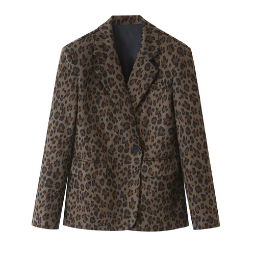 Damen Taillierter Blazer mit Leopardenprint, Reverskragen und Pattentaschen Nord Taschen